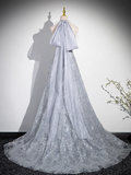 V-neck mesh sequin long prom dress, evening dress HZ1024