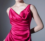 red satin backless suspender dress HZ1024
