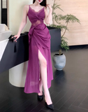 retro lace seaside holiday purple dress HZ1024