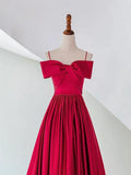 Off Shoulder Satin Red Long Prom Dress, Red Evening Dress HZ1024