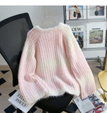 Lace-up Gradient Color Age-Reducing Knitted Sweater HZ1024