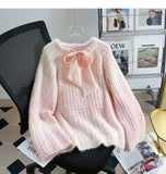 Lace-up Gradient Color Age-Reducing Knitted Sweater HZ1024