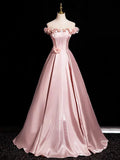 A-Line Off Shoulder Satin Long Prom Dress, Beautiful A-Line Off the Shoulder Party Dress HZ1024
