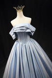 Blue Satin Long Prom Dress, Elegant Off the Shoulder Evening Party Dress HZ1024