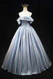 Blue Satin Long Prom Dress, Elegant Off the Shoulder Evening Party Dress HZ1024