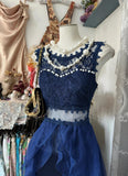 Crew Neck Tulle Mermaid Lace Applique Open Back Party Dresses HZ1024