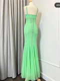Green V-neck Mermaid Chiffon Beaded Long Prom Dress Gorgeous Evening Dress HZ1024