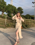 Tea Break Ruffle Chiffon Floral Sling Dress HZ1024