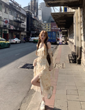 Tea Break Ruffle Chiffon Floral Sling Dress HZ1024