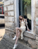 Tea Break Ruffle Chiffon Floral Sling Dress HZ1024
