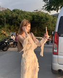 Tea Break Ruffle Chiffon Floral Sling Dress HZ1024