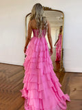 Sweetheart Neck Chiffon Lace Blue Long Prom Dress, Blue Long Graduation Dress HZ1024