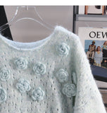 Sequined 3D Flower Knitted Sweater HZ1024