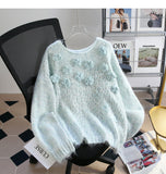 Sequined 3D Flower Knitted Sweater HZ1024