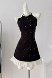 A-line beaded Halter Short Prom Dress,Homecoming Dress HZ1024