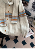 Lsle Jacquard Crew Neck Sweater Cardigan with Scarf HZ1024