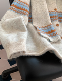 Lsle Jacquard Crew Neck Sweater Cardigan with Scarf HZ1024
