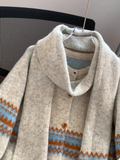 Lsle Jacquard Crew Neck Sweater Cardigan with Scarf HZ1024