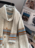 Lsle Jacquard Crew Neck Sweater Cardigan with Scarf HZ1024