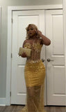 Spaghetti Strap Sheath Tulle Long Prom Dresses, Gold Formal Evening Dresses HZ1024