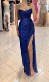 Strapless Sheath Mesh Long Prom Dresses, Royal Blue Formal Evening Dresses HZ1024
