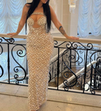 Strapless Sheath Tulle Diamond Wedding Guest Dresses, Sexy Formal Evening Dresses HZ1024