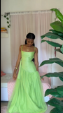 Spaghetti Strap Ball Gown Chiffon Taffeta Long Prom Dresses, Green Formal Evening Dresses HZ1024