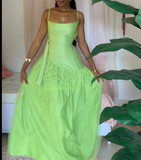 Spaghetti Strap Ball Gown Chiffon Taffeta Long Prom Dresses, Green Formal Evening Dresses HZ1024