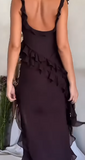 Strap Sheath Chiffon Ruffle Long Prom Dresses, Black Formal Evening Dresses HZ1024