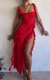 Strap Sheath Chiffon Ruffle Long Prom Dresses, Black Formal Evening Dresses HZ1024