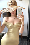 Off Shoulder Mermaid Satin Long Prom Dresses, Yellow Formal Evening Dresses HZ1024