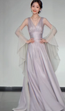 V-neck A-Line Satin Long Prom Dresses,Sleeveless Formal Evening Dresses HZ1024