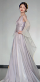 V-neck A-Line Satin Long Prom Dresses,Sleeveless Formal Evening Dresses HZ1024