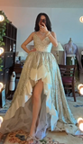 V neck Ball Gown Hi-Lo Prom Dresses, Tulle Formal Evening Dresses HZ1024