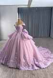 Off-the-shoulder Ball Gown Tulle Applique Long Prom Dresses Purple Sweet 16 Dress Quinceanera Dresses HZ1024