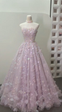 Strapless A-Line Lace Applique Long Prom Dresses Pink Sweet 16 Dress Beaded Quinceanera Dresses HZ1024
