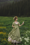Square Neck Empire Dress Satin Long Prom Dresses, Green Birthday Dresses HZ1024