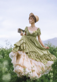 Square Neck Empire Dress Satin Long Prom Dresses, Green Birthday Dresses HZ1024