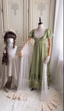 Square Neck Empire Dress Satin Long Prom Dresses, Green Birthday Dresses HZ1024