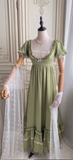 Square Neck Empire Dress Satin Long Prom Dresses, Green Birthday Dresses HZ1024