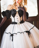 Off-the-shoulder Ball Gown Tulle Short Birthday Dresses White Sweet Lolita Dresses HZ1024