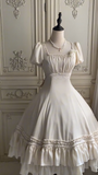 Square Neck Ball Gown Satin Short Birthday Dresses White Sweet Lolita Dresses HZ1024
