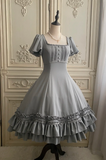 Square Neck Ball Gown Satin Ruffle Short Birthday Dresses Gray Lolita Dresses HZ1024