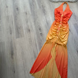 Halter Mermaid Chiffon Prom Dresses, Gradient Orange Formal Evening Dresses HZ1024