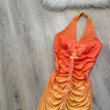 Halter Mermaid Chiffon Prom Dresses, Gradient Orange Formal Evening Dresses HZ1024