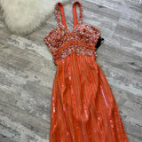 Spaghetti Straps Sheath Beaded Chiffon Prom Dresses, Orange Formal Evening Dresses HZ1024