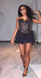 Sheath Short Prom Dresses Lace Applique Sexy Birthday Dresses, Black Homecoming Dresses HZ1024