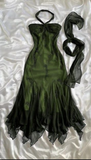 Halter Mermaid Long Prom Dresses Chiffon Beaded Dark Green Long Formal Dresses HZ1024