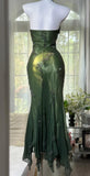 Halter Mermaid Long Prom Dresses Chiffon Beaded Dark Green Long Formal Dresses HZ1024