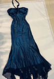 Halter Mermaid Long Prom Dresses Chiffon Beaded Dark Green Long Formal Dresses HZ1024
